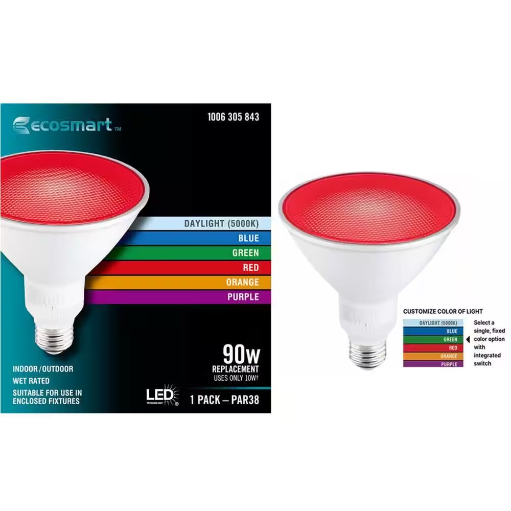 90-Watt Equivalent PAR38 RGB Multi-Color Non-Dimmable Flood LED Light Bulb with Selectable Color (1-Pack)