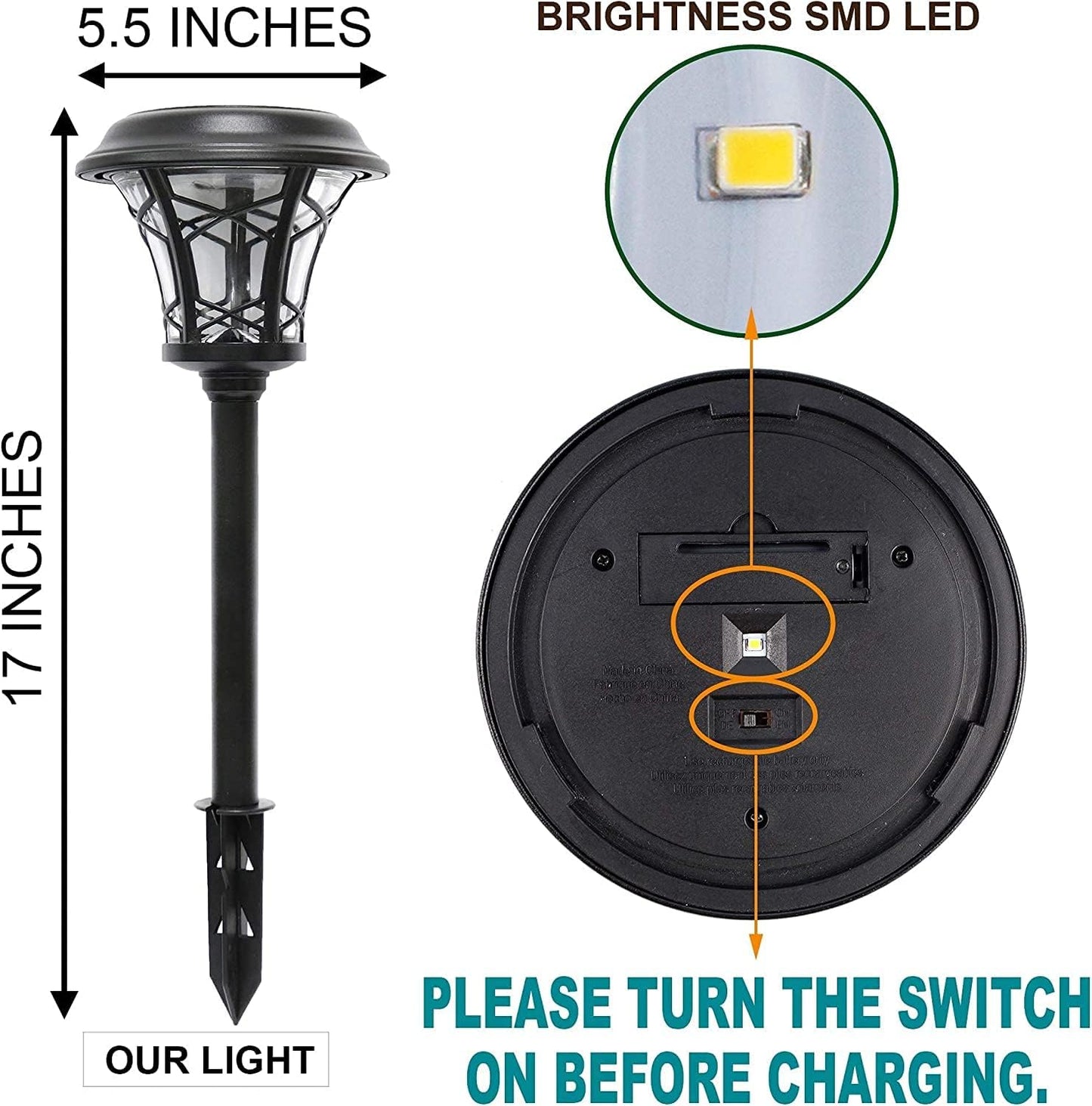 8 Pack 25 Lumen Solar Powered Pathway Lights, Super Bright SMD LED Outdoor Lights, Stainless Steel & Glass Waterproof Light for Landscape, Lawn, Patio, Yard, Garden, Deck Driveway, Warm White