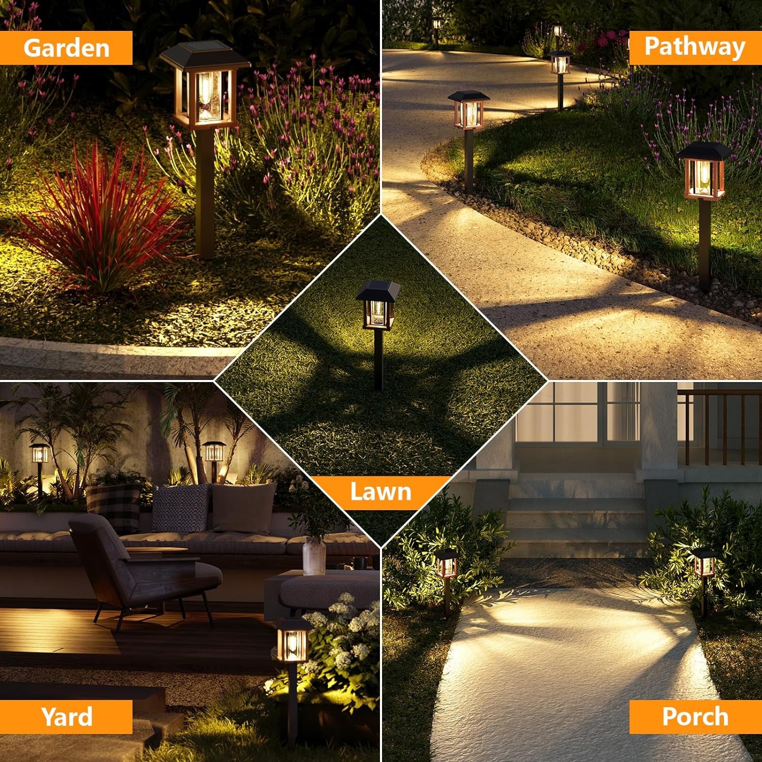 Solar Lights outside - 2-Tone Bronze & Wood Tone (Color) Solar Lights Outdoor Waterproof IP65, Glass Metal 20 LM LED Outdoor Solar Lights Yard Garden Landscape Driveway Walkway (Warm White)