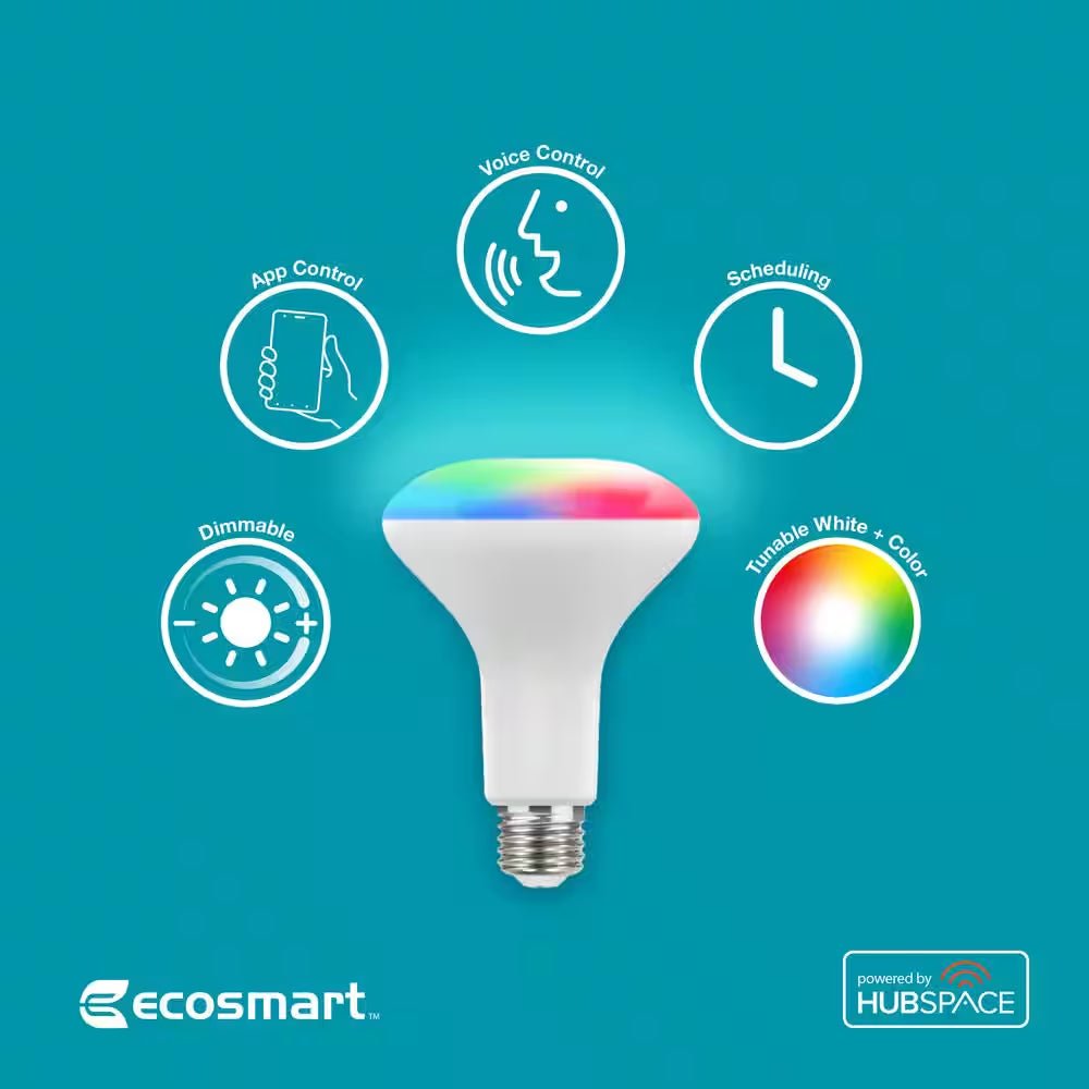 65-Watt Equivalent Smart BR30 Color Changing CEC LED Light Bulb with Voice Control (1-Bulb) Powered by Hubspace