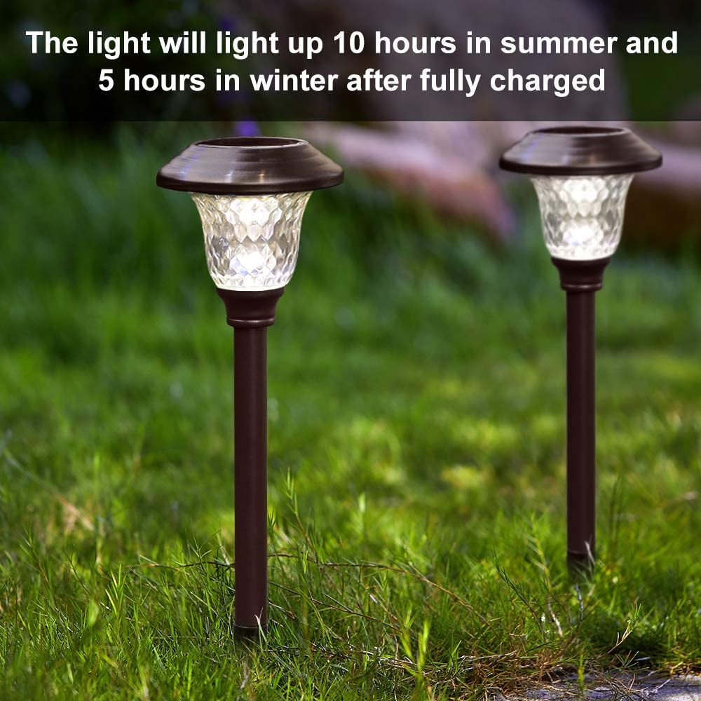 8 Pack Solar Pathway Lights Outdoor Waterproof Bright LED Solar Landscape Lights Garden Stake Glass Stainless Steel Auto On/Off Wireless Lighting for Garden Yard Walkway Bronze BG1691