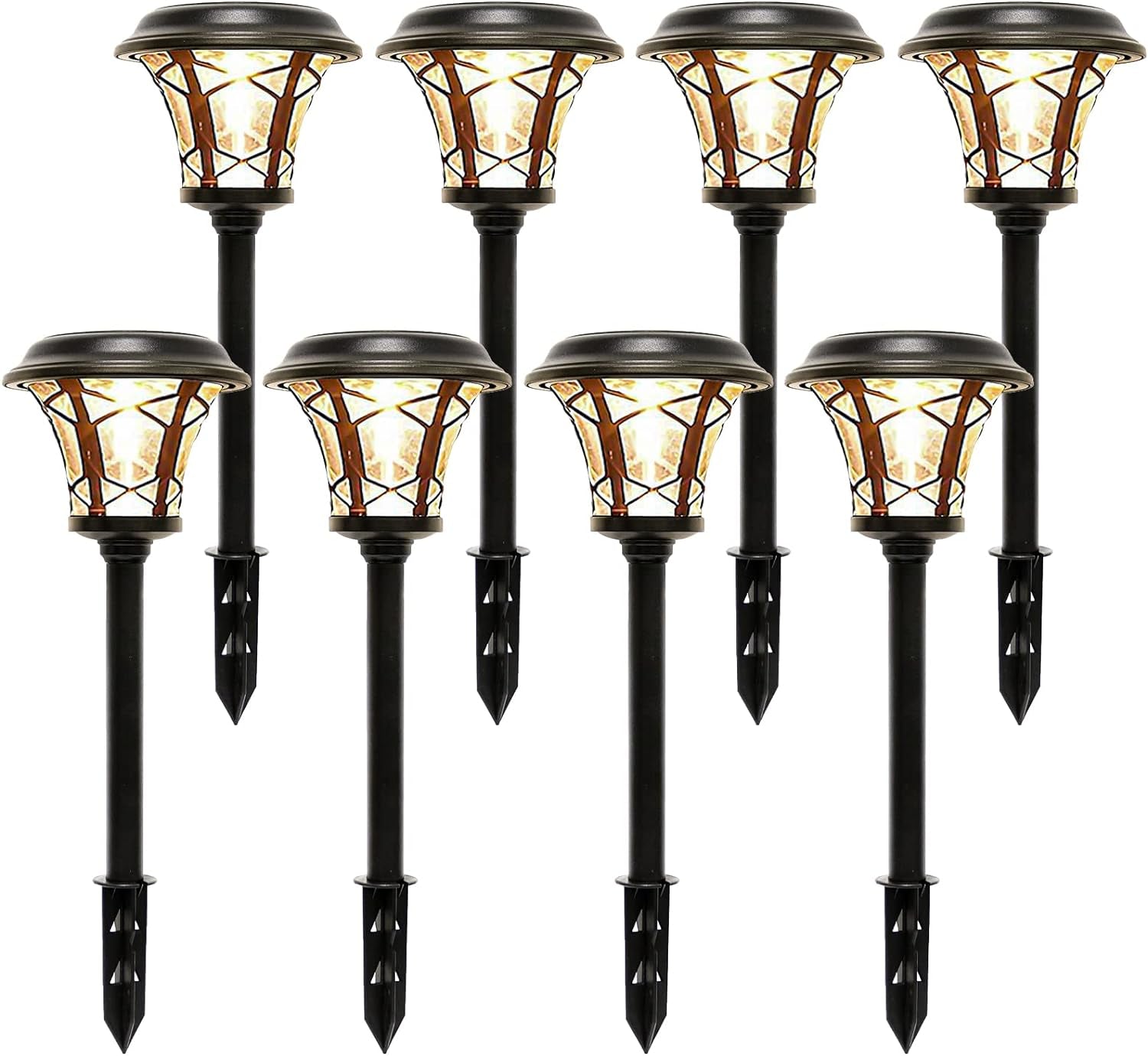 8 Pack 25 Lumen Solar Powered Pathway Lights, Super Bright SMD LED Outdoor Lights, Stainless Steel & Glass Waterproof Light for Landscape, Lawn, Patio, Yard, Garden, Deck Driveway, Warm White