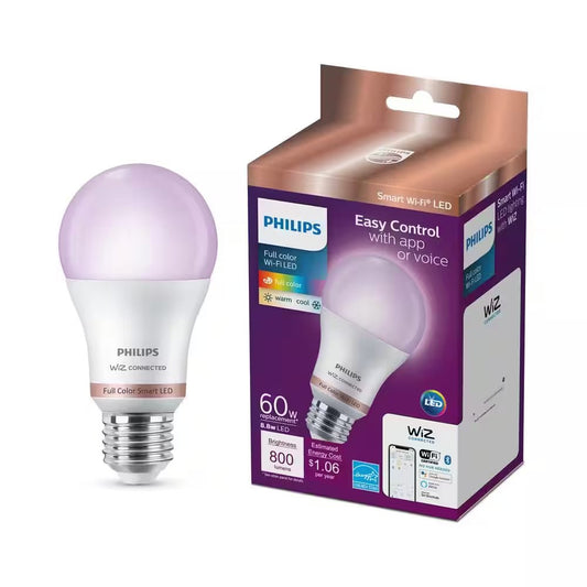 60-Watt Equivalent A19 LED Smart Wi-Fi Color Changing Smart Light Bulb Powered by Wiz with Bluetooth (1-Pack)