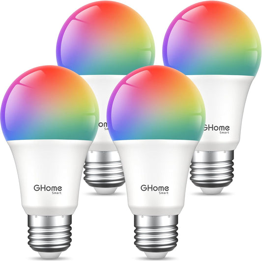 Light Bulbs, A19 E26 Color Changing Led Bulb Works with Alexa, Google Home, App & Voice Control, 2.4Ghz Wifi Only, 800 Lumens, Dimmable RGB Warm White 2700K Smart Home Lighting, 4 Pack