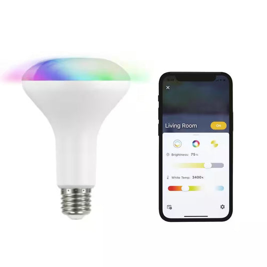 65-Watt Equivalent Smart BR30 Color Changing CEC LED Light Bulb with Voice Control (1-Bulb) Powered by Hubspace