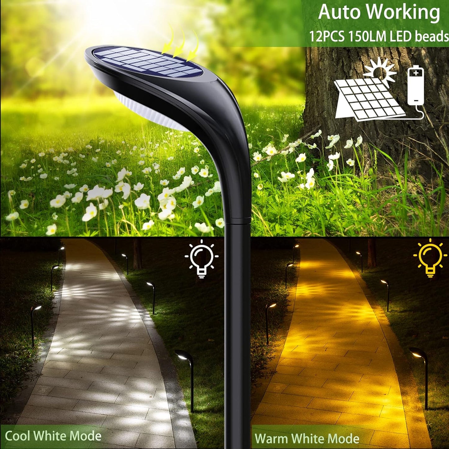 150 Lumen Bright Solar Outdoor Lights,4 Pack Solar Pathway Lights Waterproof Landscape Lighting Path Light for Garden Decor Walkway Yard Driveway Holiday Decorative Lamp