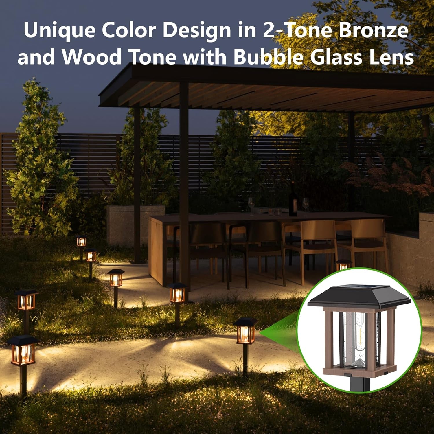 Solar Lights outside - 2-Tone Bronze & Wood Tone (Color) Solar Lights Outdoor Waterproof IP65, Glass Metal 20 LM LED Outdoor Solar Lights Yard Garden Landscape Driveway Walkway (Warm White)