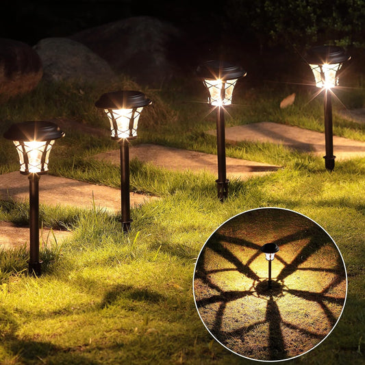 8 Pack 25 Lumen Solar Powered Pathway Lights, Super Bright SMD LED Outdoor Lights, Stainless Steel & Glass Waterproof Light for Landscape, Lawn, Patio, Yard, Garden, Deck Driveway, Warm White
