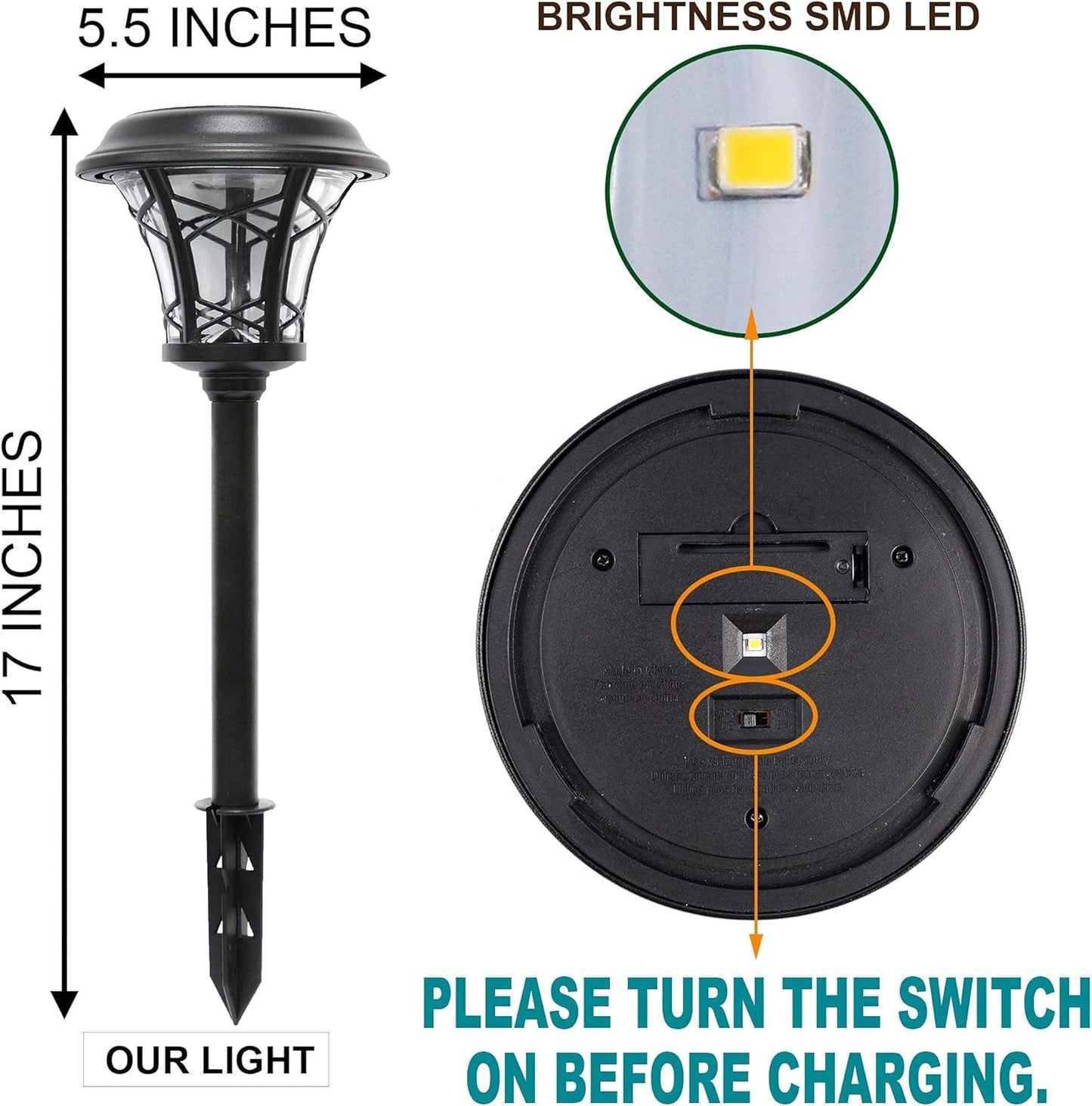 6 Pack 25 Lumen Solar Powered Pathway Lights, Super Bright SMD LED Outdoor Lights, Stainless Steel & Glass Waterproof Light for Landscape, Lawn, Patio, Yard, Garden, Deck Driveway, Warm White