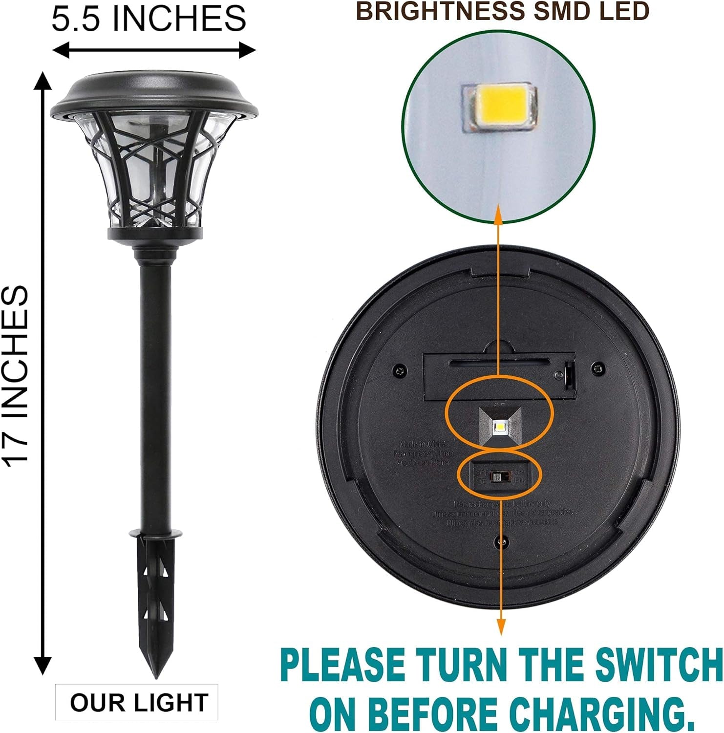 6 Pack 25 Lumen Solar Powered Pathway Lights, Super Bright SMD LED Outdoor Lights, Stainless Steel & Glass Waterproof Light for Landscape, Lawn, Patio, Yard, Garden, Deck Driveway, Warm White