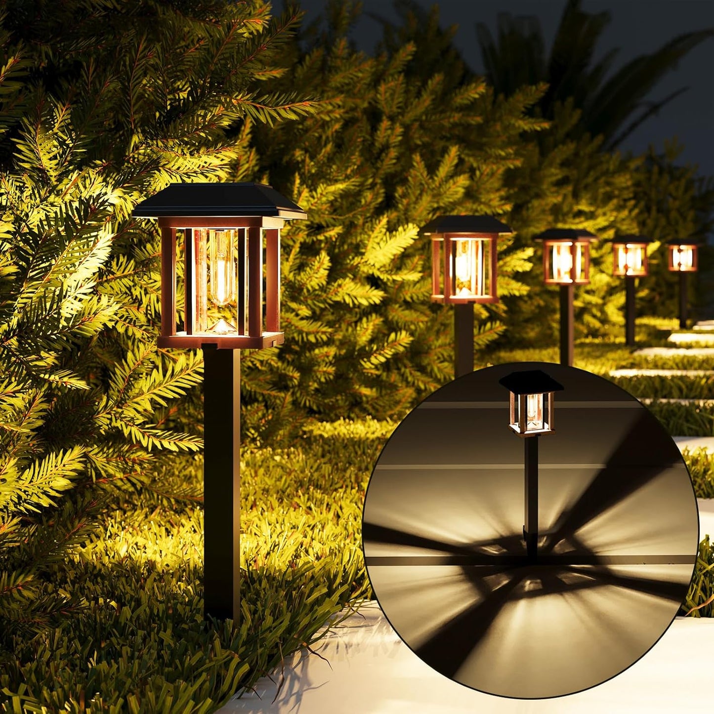 Solar Lights outside - 2-Tone Bronze & Wood Tone (Color) Solar Lights Outdoor Waterproof IP65, Glass Metal 20 LM LED Outdoor Solar Lights Yard Garden Landscape Driveway Walkway (Warm White)