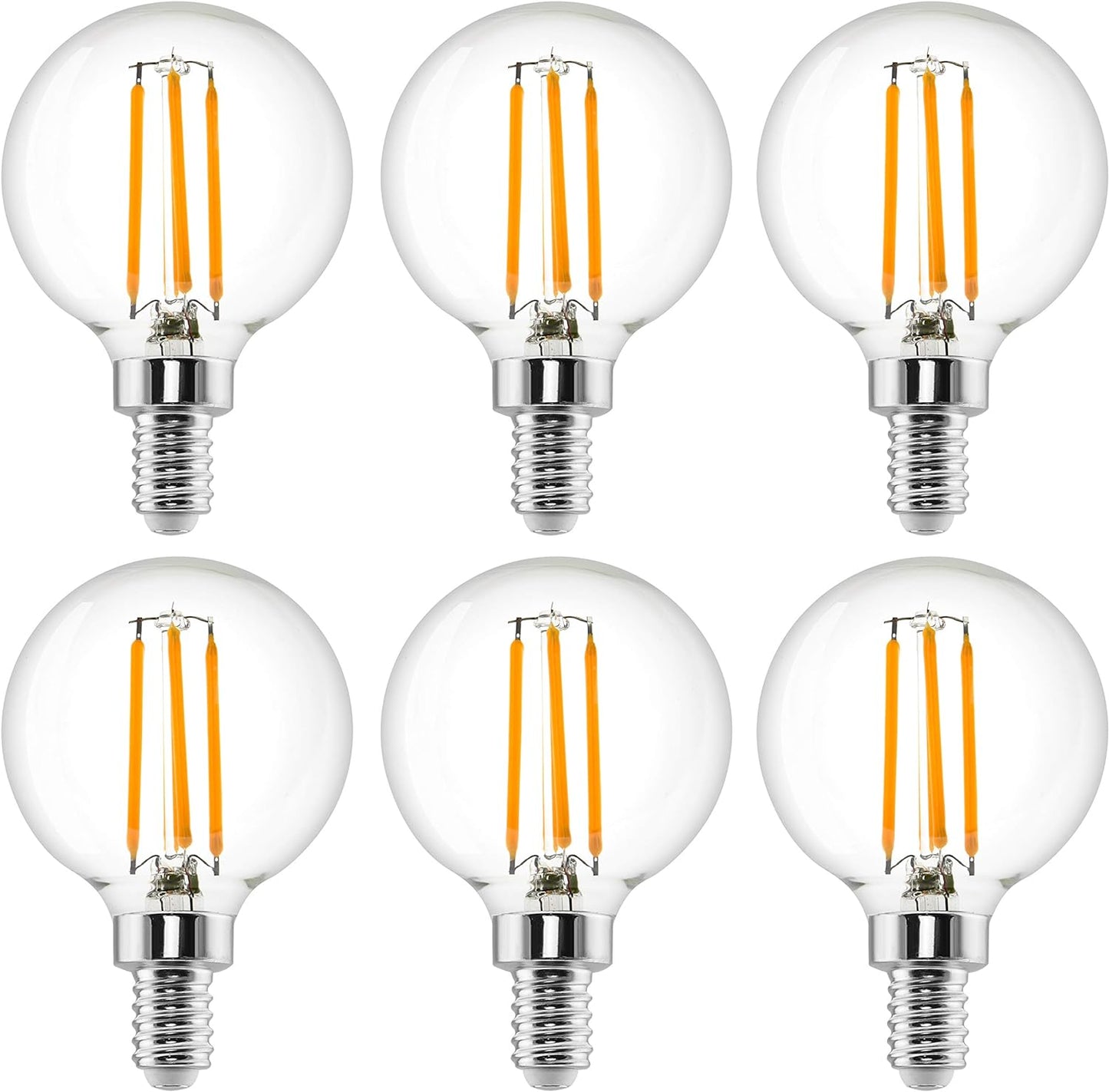 6 Pack G16.5 Light Bulb LED 4W - 2700K Warm White Dimmable 40W Equivalent E12 Candelabra Bulb 120V - Short Light Bulbs Bedroom, Kitchen, Pendant, Chandeliers, Vanity Bulbs, LED G50 Globe Light Bulbs