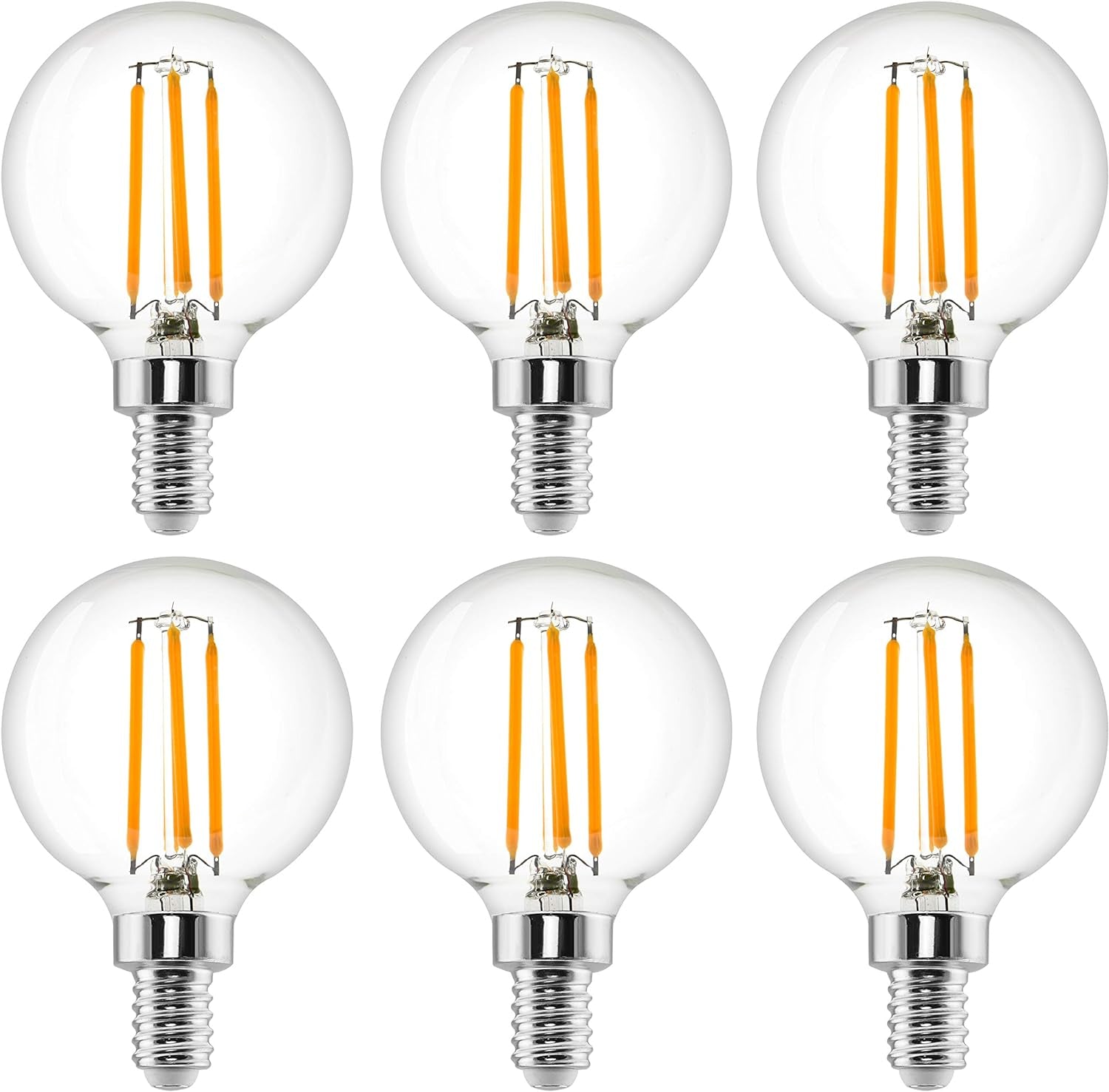 6 Pack G16.5 Light Bulb LED 4W - 2700K Warm White Dimmable 40W Equivalent E12 Candelabra Bulb 120V - Short Light Bulbs Bedroom, Kitchen, Pendant, Chandeliers, Vanity Bulbs, LED G50 Globe Light Bulbs