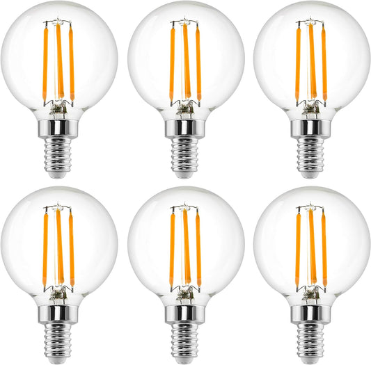 6 Pack G16.5 Light Bulb LED 4W - 2700K Warm White Dimmable 40W Equivalent E12 Candelabra Bulb 120V - Short Light Bulbs Bedroom, Kitchen, Pendant, Chandeliers, Vanity Bulbs, LED G50 Globe Light Bulbs