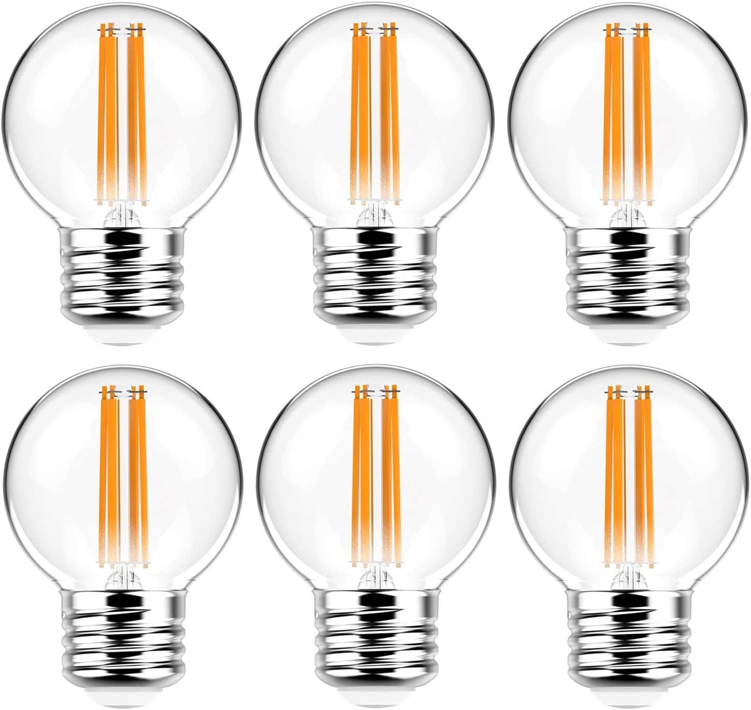 6 Pack G16.5 Light Bulb LED 6W - 2700K Warm White 60W Equivalent E26 Base 120V - Short Light Bulbs for Bedroom, Kitchen, Pendant Fixtures, Chandeliers, Scones, Vanity Bulbs, G16.5 LED Globe Light Bulb